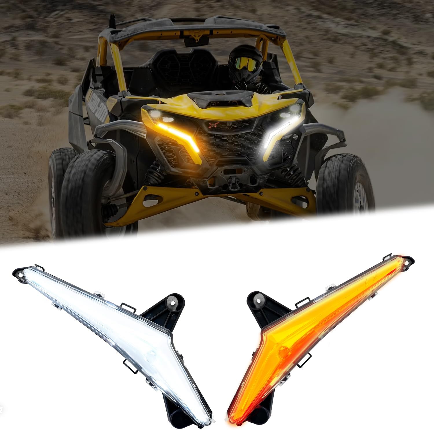 Tavaray LED Fang Lights for Can-Am Maverick R 2024-2026 White DRL Turn Signals