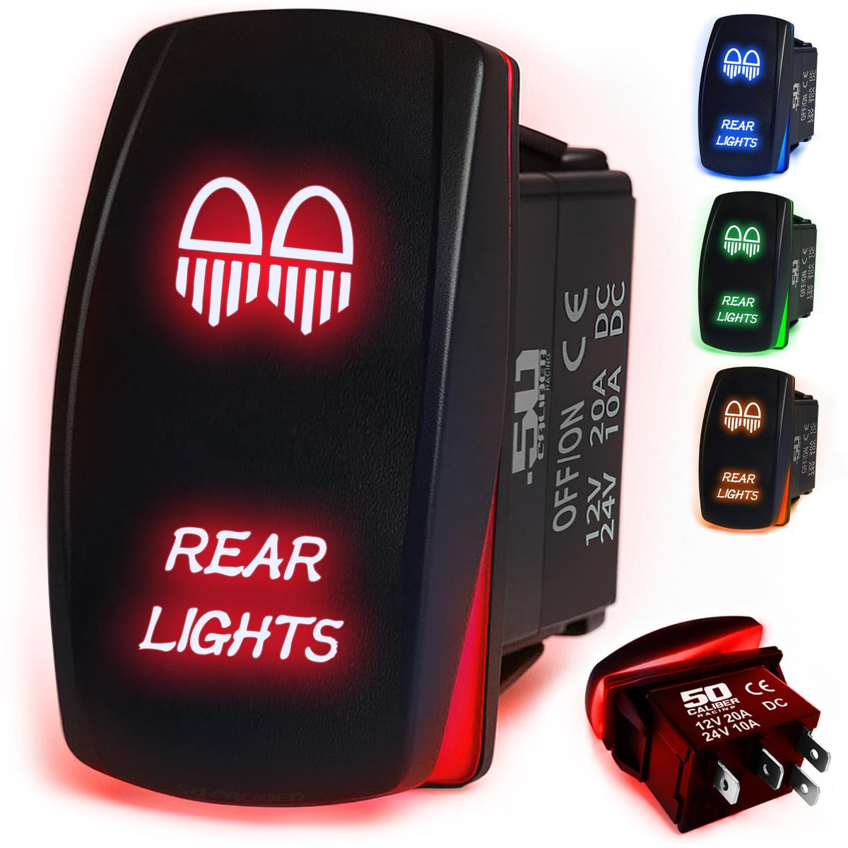 Waterproof Rocker Switch 12v ON/Off, LED Backlit with Etched Design w/Toggle Switch 12v - UTV, Auto, Boat 20A Variation