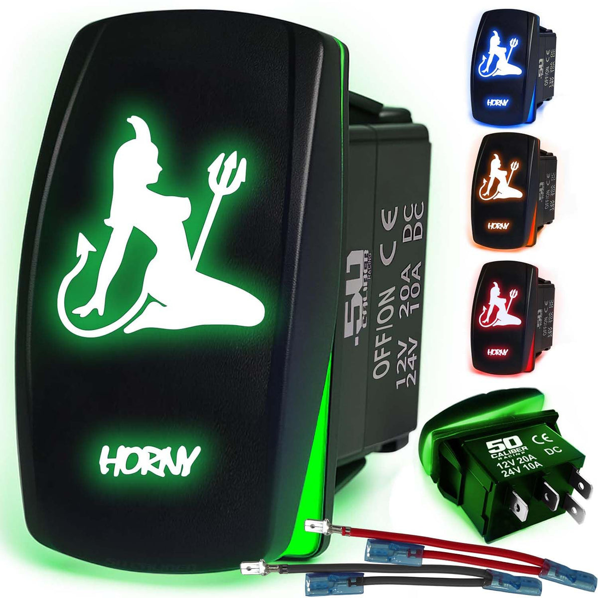 Waterproof Funny Rocker Switch 12v ON/Off, LED Backlit with Etched Design w/Toggle Switch 12v - UTV, Auto, Boat 20A Variation