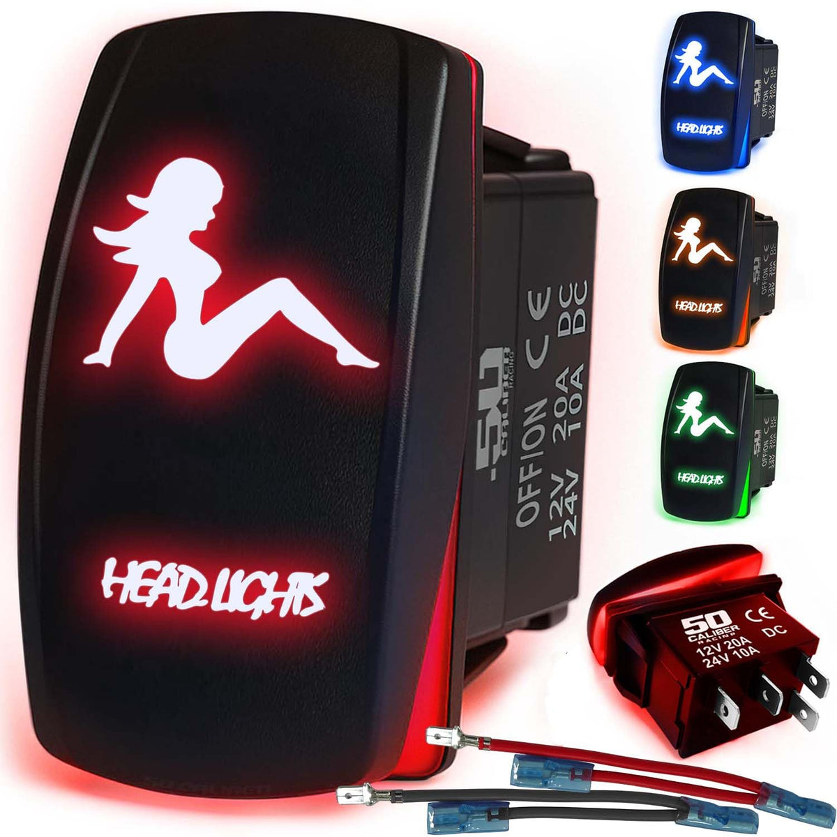 Waterproof Funny Rocker Switch 12v ON/Off, LED Backlit with Etched Design w/Toggle Switch 12v - UTV, Auto, Boat 20A Variation