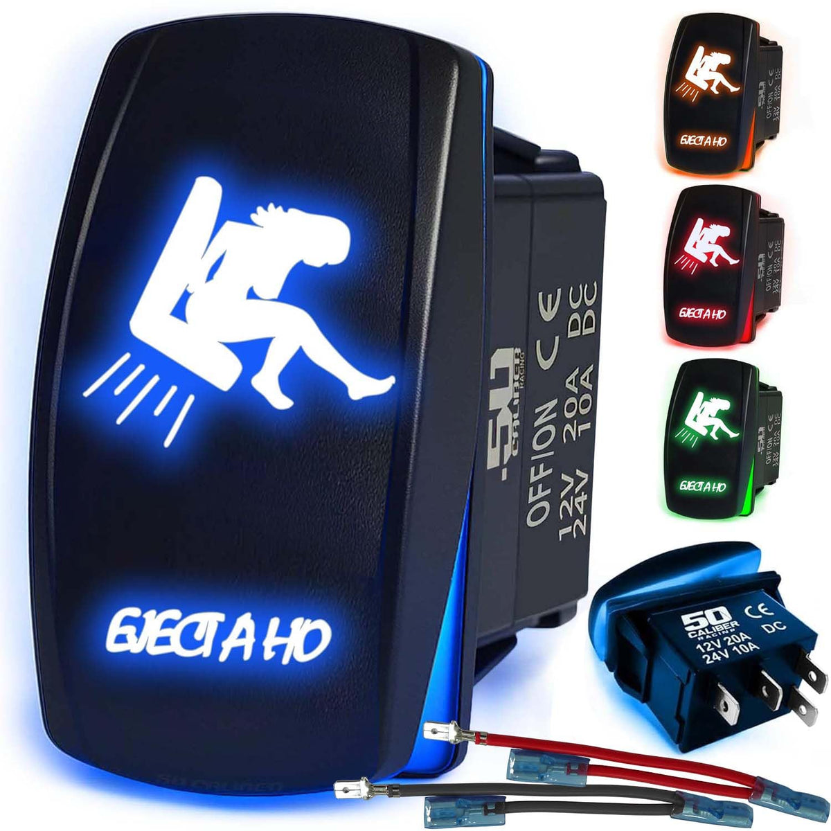 Waterproof Funny Rocker Switch 12v ON/Off, LED Backlit with Etched Design w/Toggle Switch 12v - UTV, Auto, Boat 20A Variation