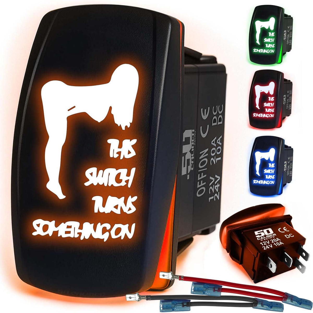 Waterproof Funny Rocker Switch 12v ON/Off, LED Backlit with Etched Design w/Toggle Switch 12v - UTV, Auto, Boat 20A Variation