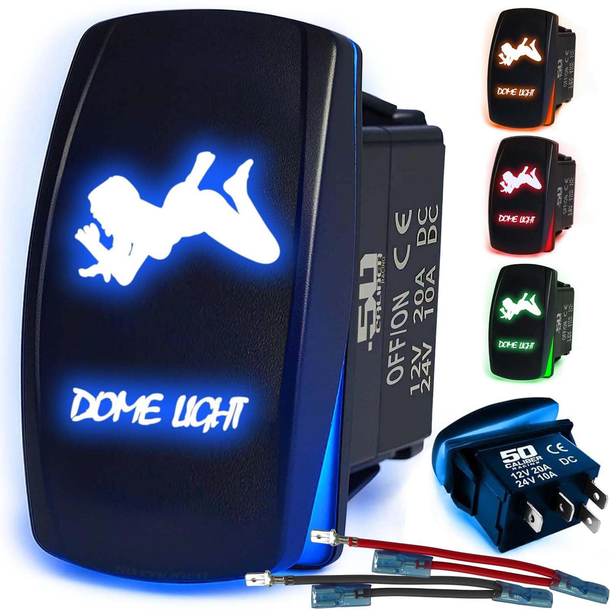 Waterproof Funny Rocker Switch 12v ON/Off, LED Backlit with Etched Design w/Toggle Switch 12v - UTV, Auto, Boat 20A Variation