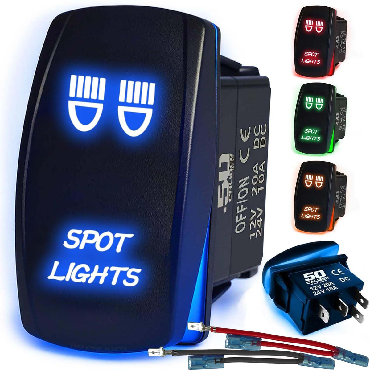 Waterproof Rocker Switch 12v ON/Off, LED Backlit with Etched Design w/Toggle Switch 12v - UTV, Auto, Boat 20A Variation