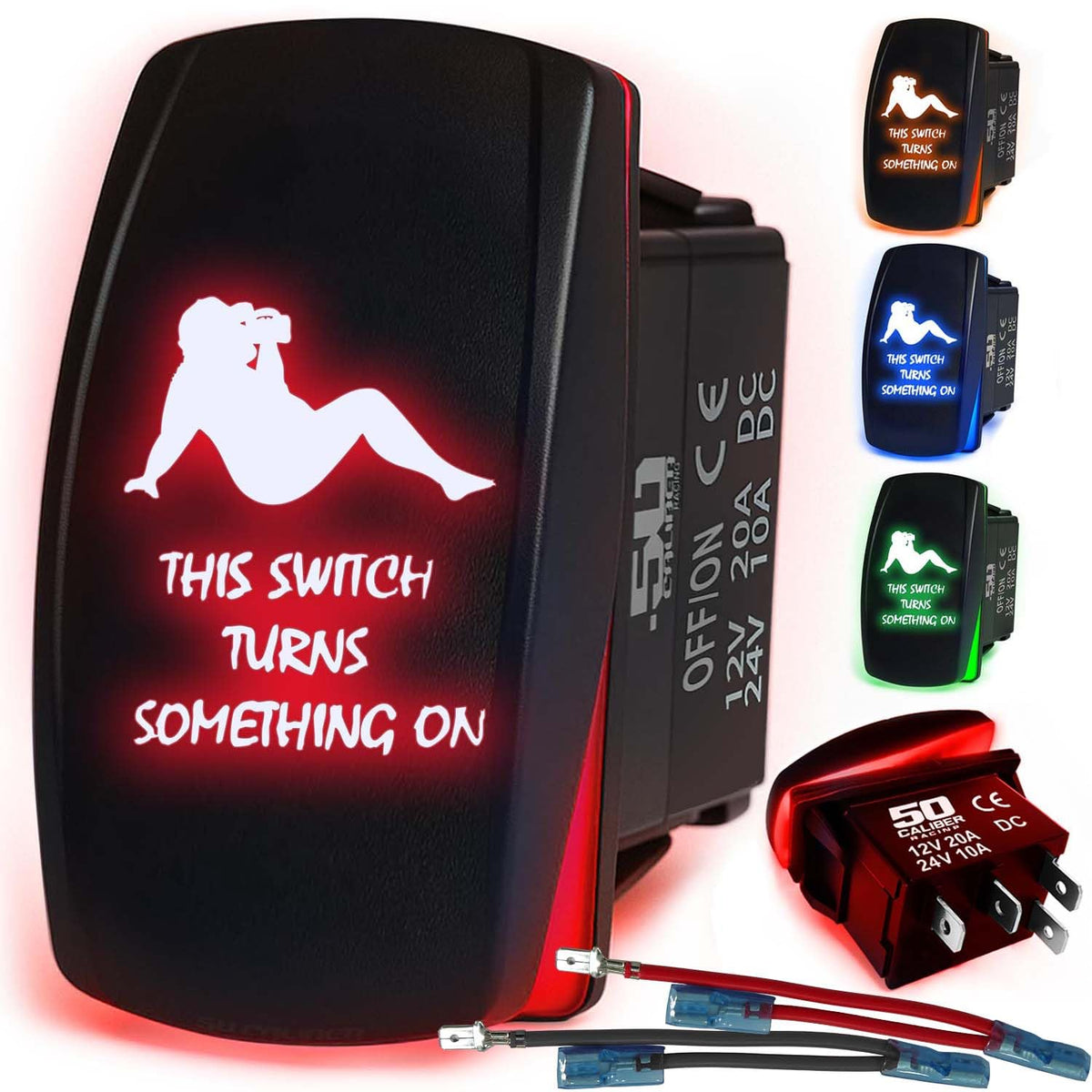 Waterproof Funny Rocker Switch 12v ON/Off, LED Backlit with Etched Design w/Toggle Switch 12v - UTV, Auto, Boat 20A Variation