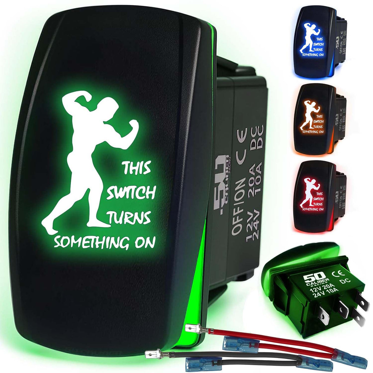 Waterproof Funny Rocker Switch 12v ON/Off, LED Backlit with Etched Design w/Toggle Switch 12v - UTV, Auto, Boat 20A Variation