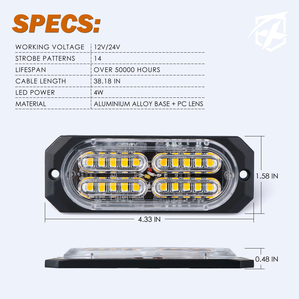 Xprite LED Surface Mount Strobe Lights Waterproof Grille Emergency Lights for Trucks Work Vehicles and SUVs