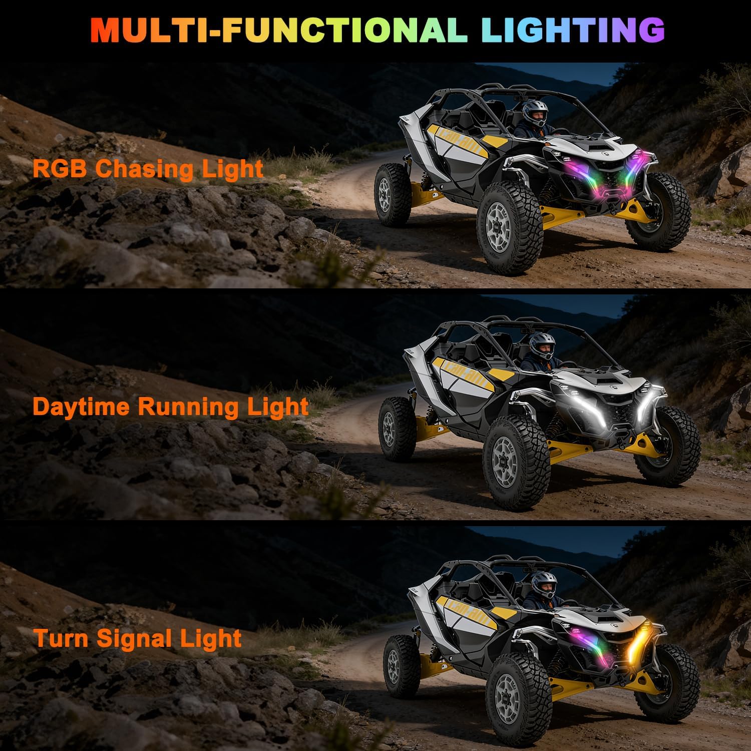 Tavaray RGB LED Fang Lights for Can-Am Maverick R 2024-2026 APP Control DRL Turn Signal Music Sync Kit