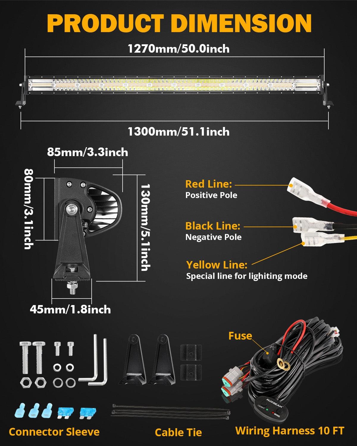 50 Inch 6 Modes White&Amber Straight Off Road Led Light Bar
