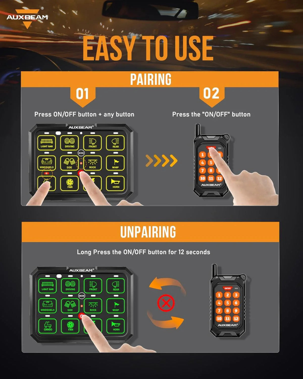 AC Series 12 Gang (AC-1200) RGB Switch Panel with APP&Remote Control, Toggle/ Momentary/ Pulsed Mode Supported(One-Sided Outlet)