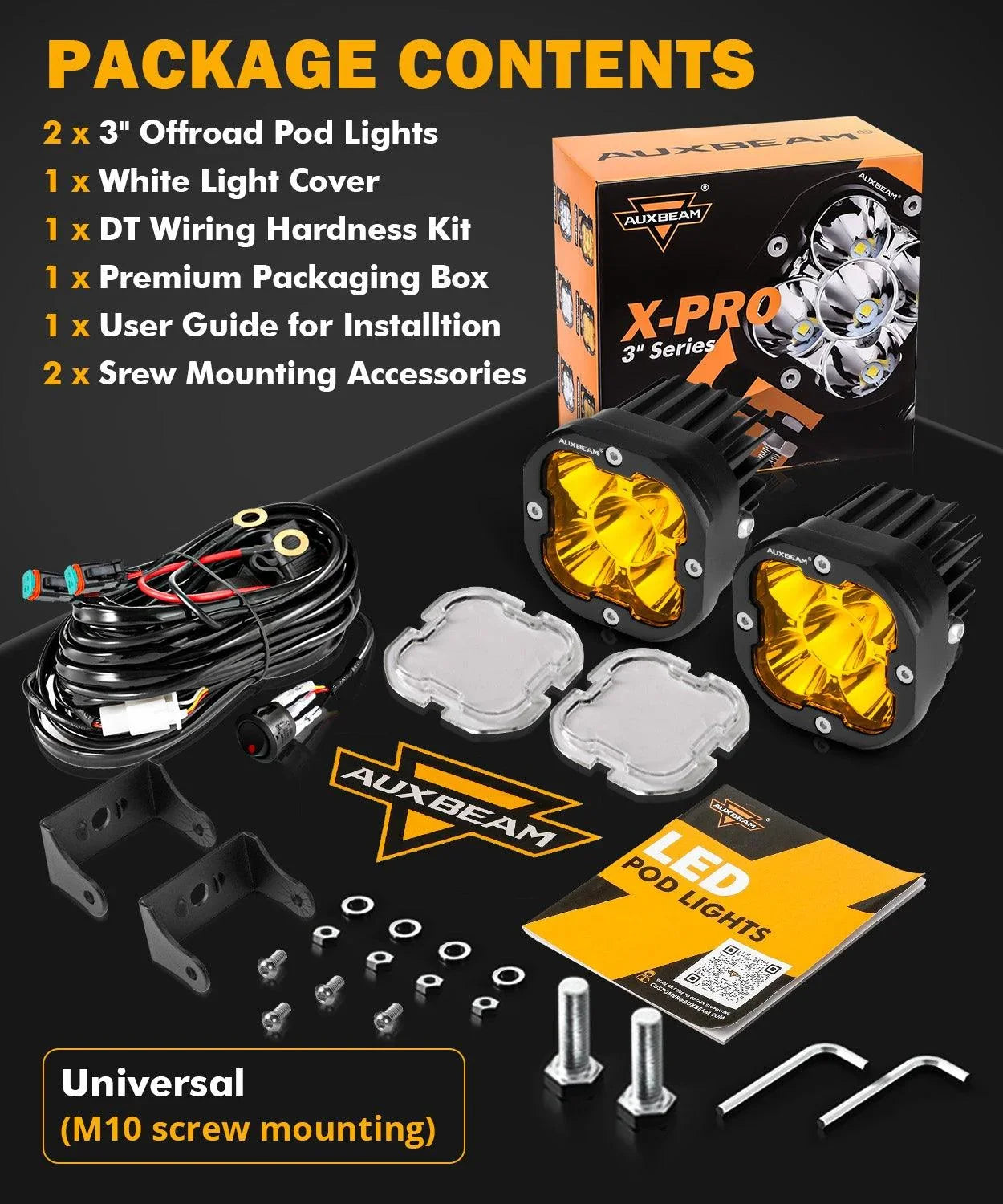 XP-ULTRA Series 3 Inch 80W Spot Beam LED Pods Amber&White Offroad Lights