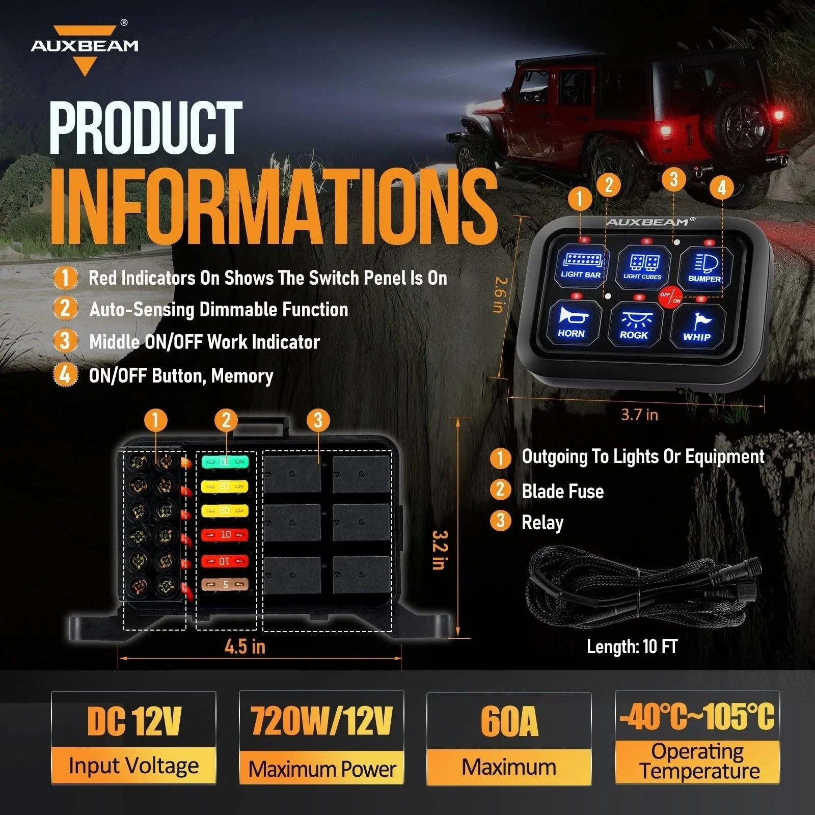 Single Series 6 Gang (BC60) LED Switch Panel, Off Road Light Controller (Blue)
