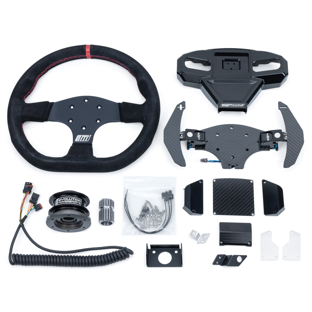 Evolution Powersports - Body Accessories - EVP.MOde Multifunction Steering Wheel with Carbon Fiber Paddles and Quick-Release Hub Adapter Kit for Can-Am Maverick R