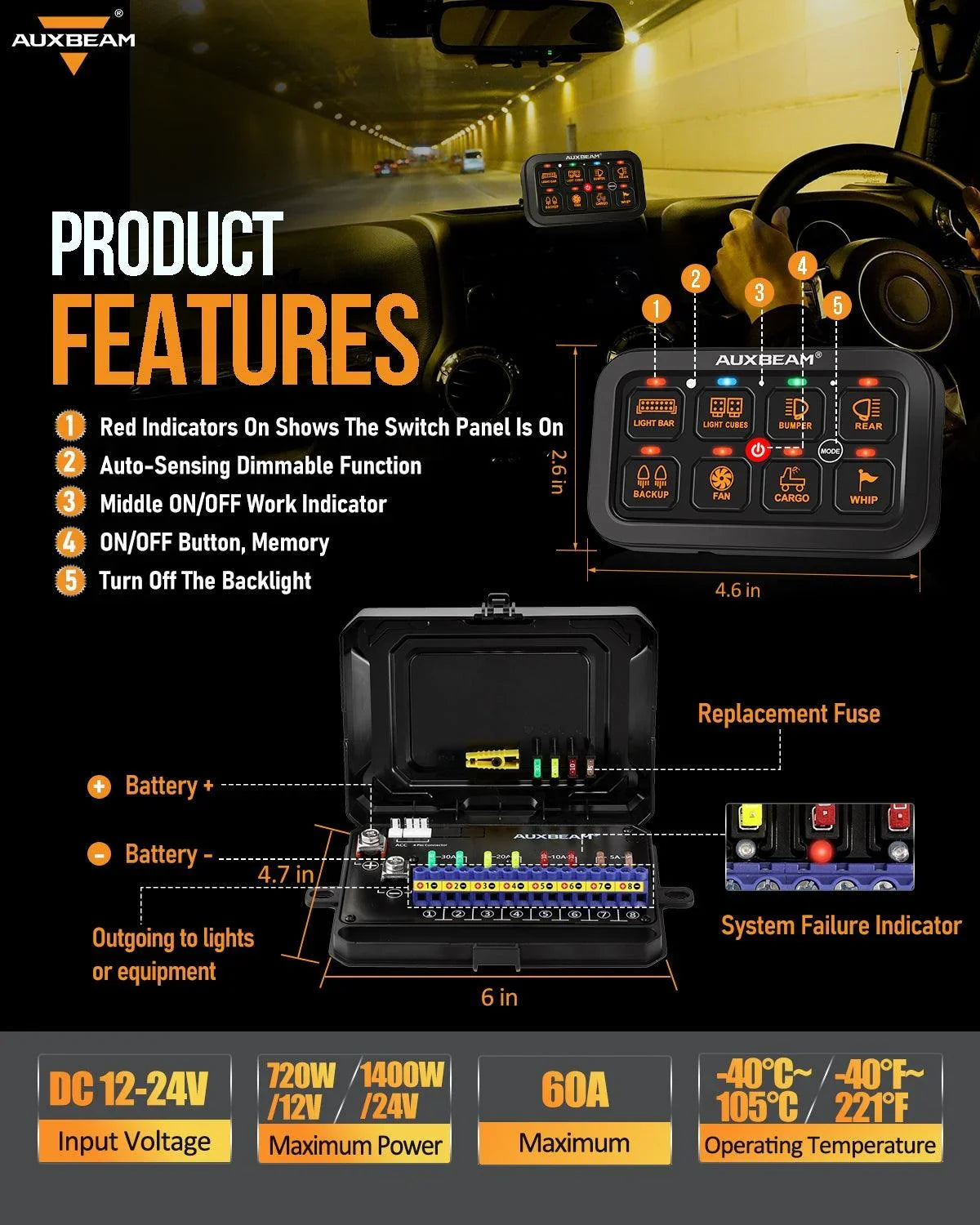 RGB Series 8 Gang (RA80) Switch Panel, Toggle/ Momentary/ Pulsed Mode Supported (One-Sided Outlet)