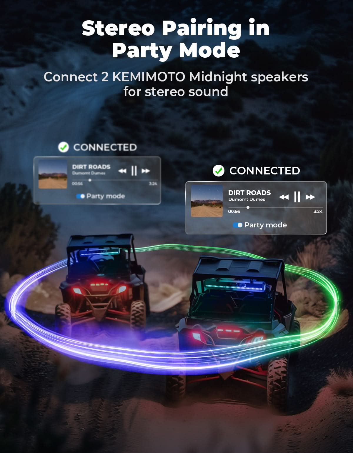 Midnight 60 UTV Soundbar 26" ¡§C Bluetooth & RGB Lights, Waterproof 2025 for Golf Cart/ATV/Polaris - Kemimoto