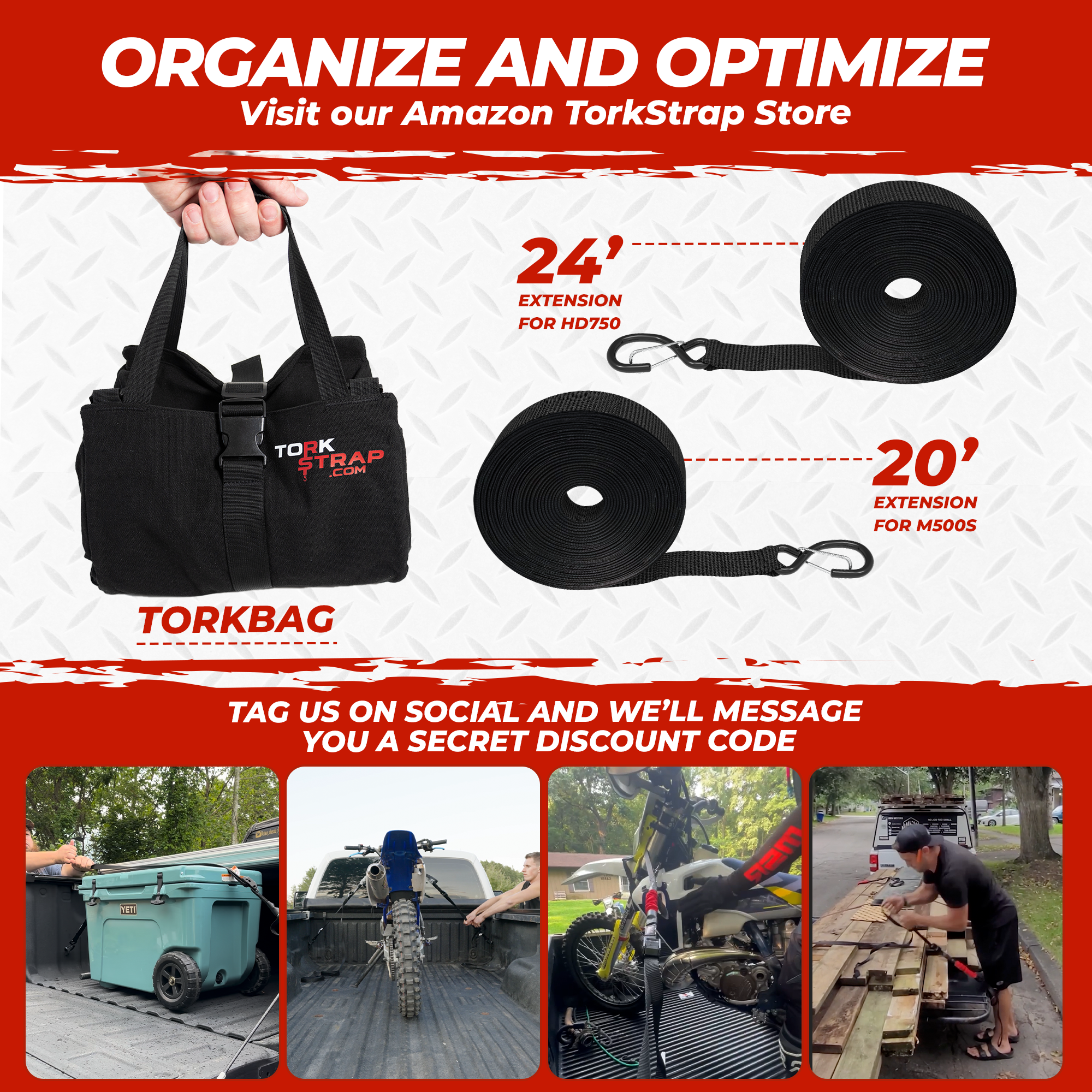 TorkStrap HD750 | 14'x1.5'' Spring Loaded Tie Down Straps - 2250lb Max Load