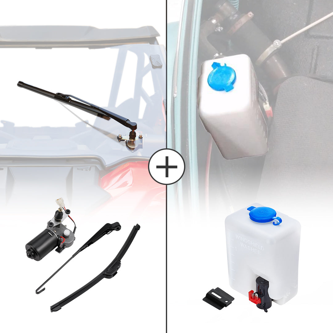 12V Electric Windshield Wiper Washer Kit 16" Fits Polaris RZR, Ranger, Can-Am - Kemimoto