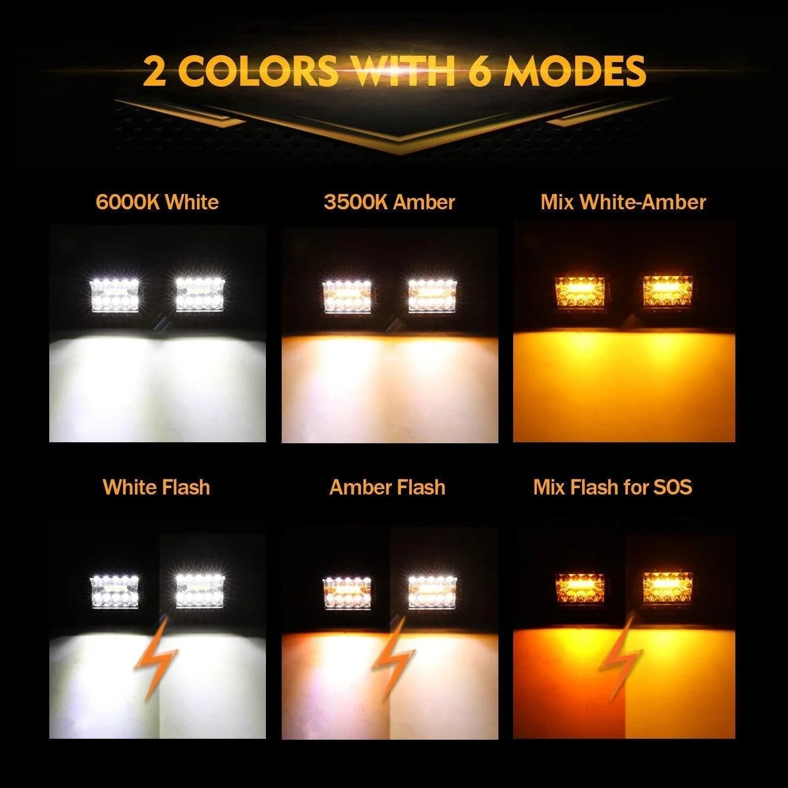 (2pcs/set) 3 inch 72W 6 Modes White&Amber LED Working Light for SUV ATV UTV Trucks Pickup Boat