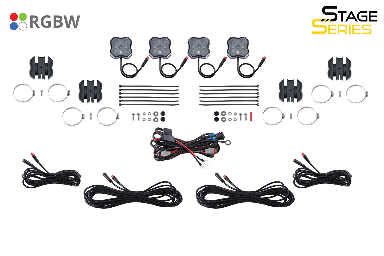 Stage Series SXS Rock Light Installer Kit, RGBW M8 w/Controller (4-pack)