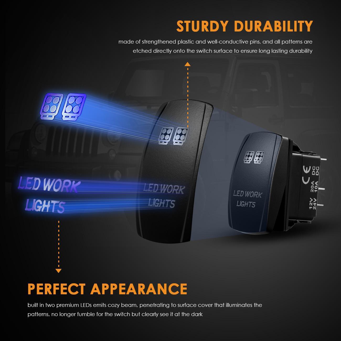 5 Pin Laser On/Off switches 20A/12V 10A/24V Switch with Jumper Wires Set for Cars,Trucks,RVs