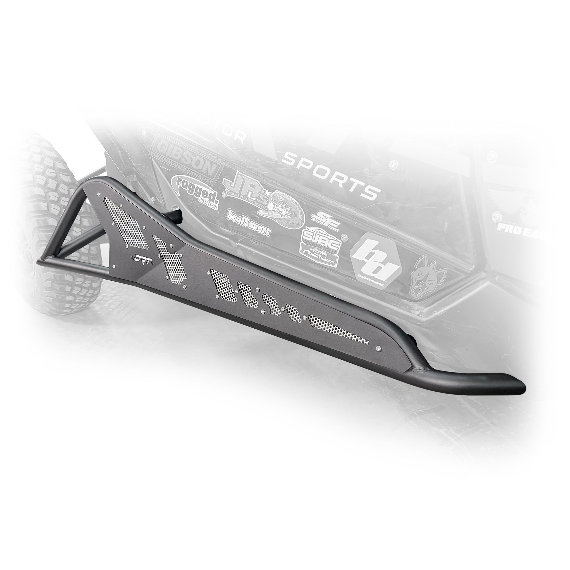 Top Side view of black DRT Tree Kicker installed on Can‑Am Maverick X3 2‑door