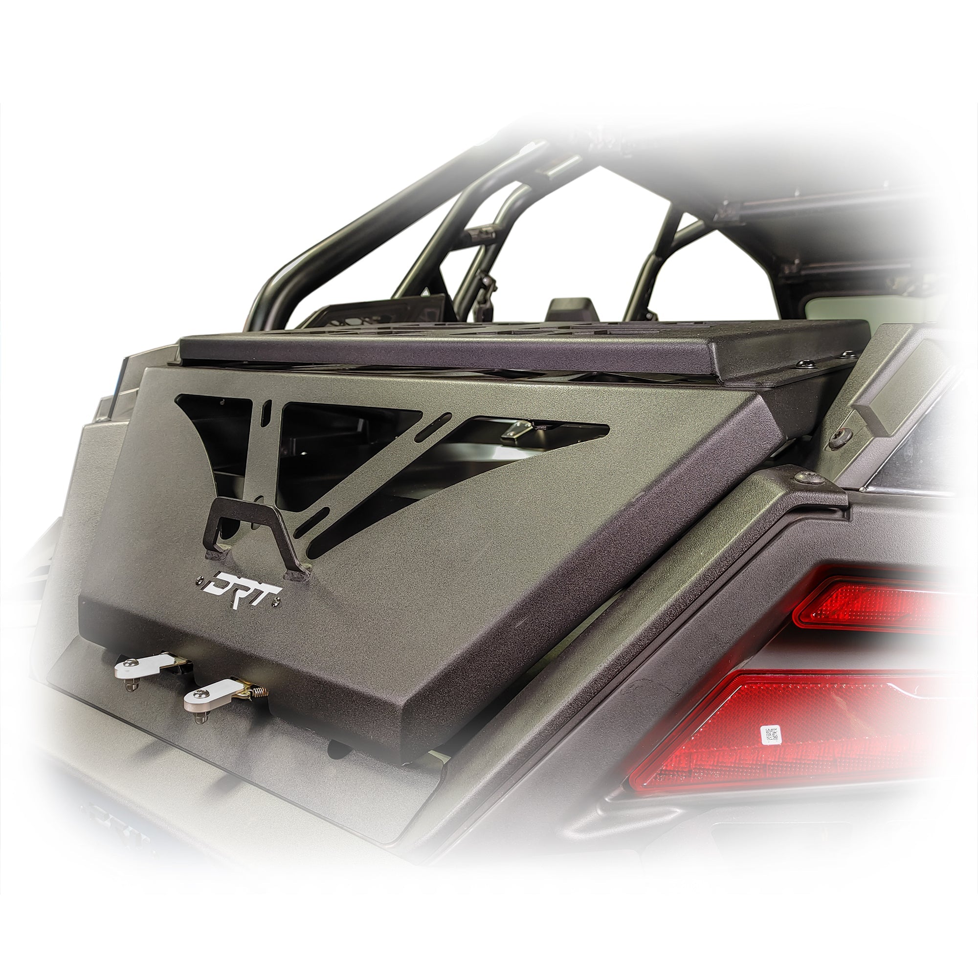 Polaris RZR Packout mount metal bracket mounted on tire carrier