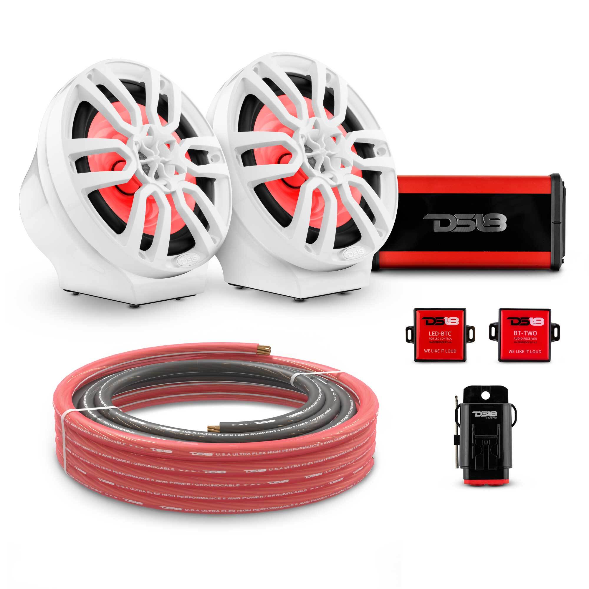 8" Loaded Flat Mount Speaker Pods with Amplifier, Installation Kit and RGB LED Lights, Package for Can-Am Spyder & Ryker