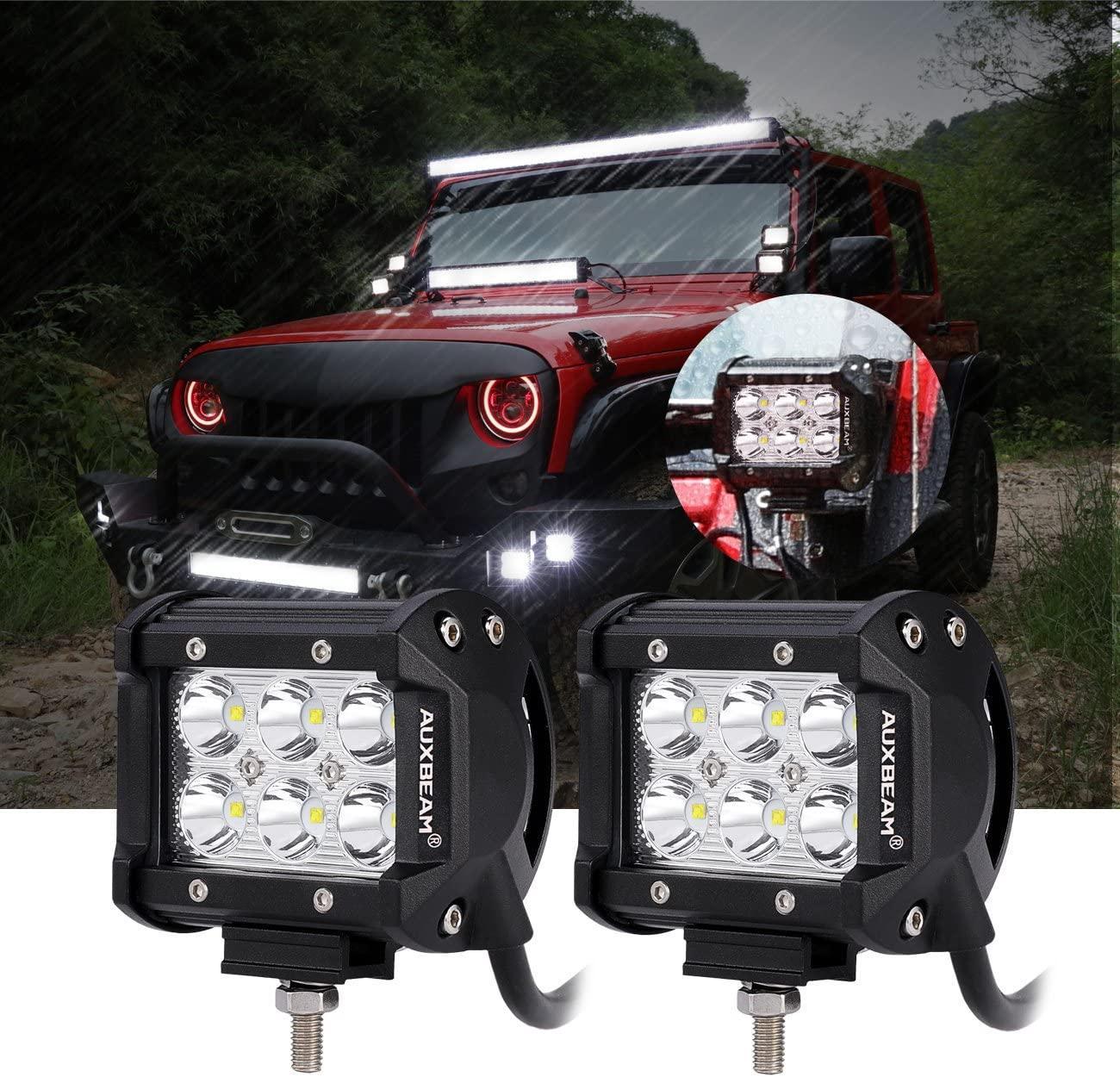 4 inch Classic-SM Series Dual Row LED PODS White Flood Beam with Wiring Harness for SUV ATV UTV Trucks Pickup Boat