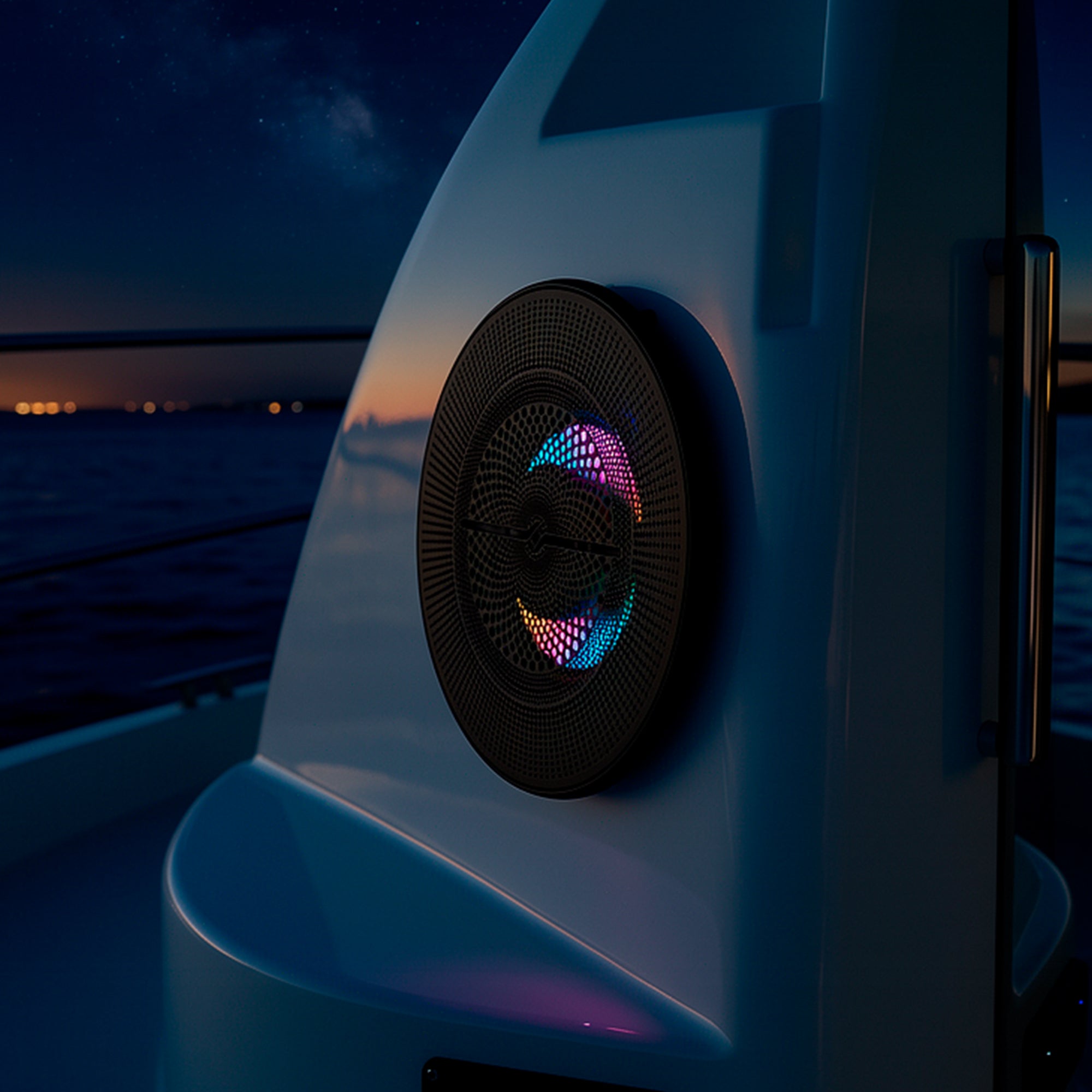 Luxury 8” 2-Way Marine Coaxial Speaker with Digital LED Lights and Flush Magnetic Mount Grille | 175W RMS 4-Ohm