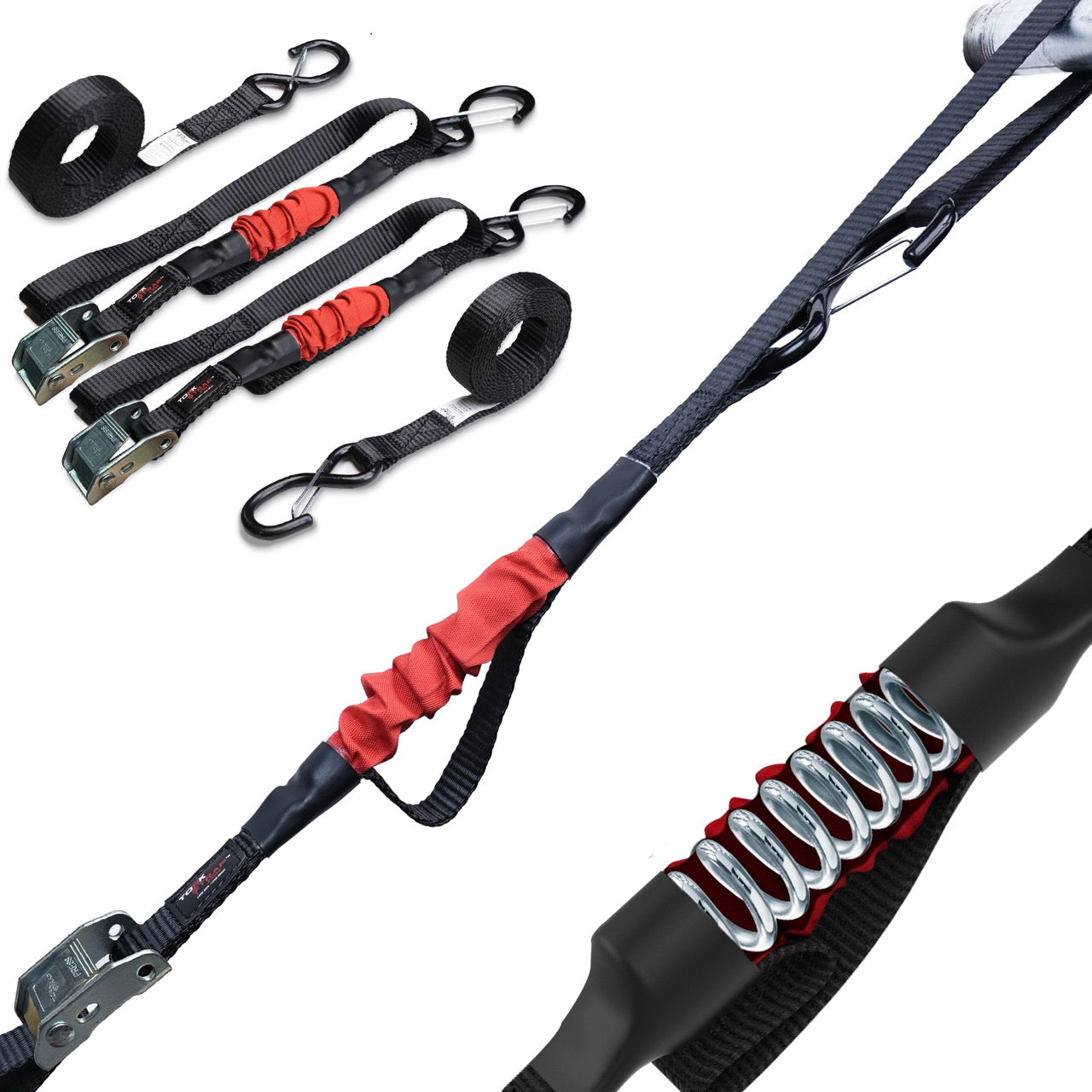 TorkStrap M500 | 14'x1'' Spring Loaded Tie Down Straps - 1500lbs Max Load