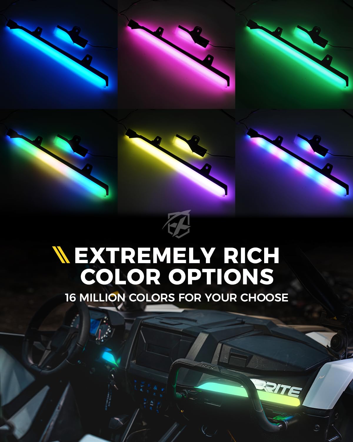 Xprite Polaris RZR RGB Chasing Dash Light Bar Kit – Bluetooth App Controlled UTV Interior LED Dash Accent Lights