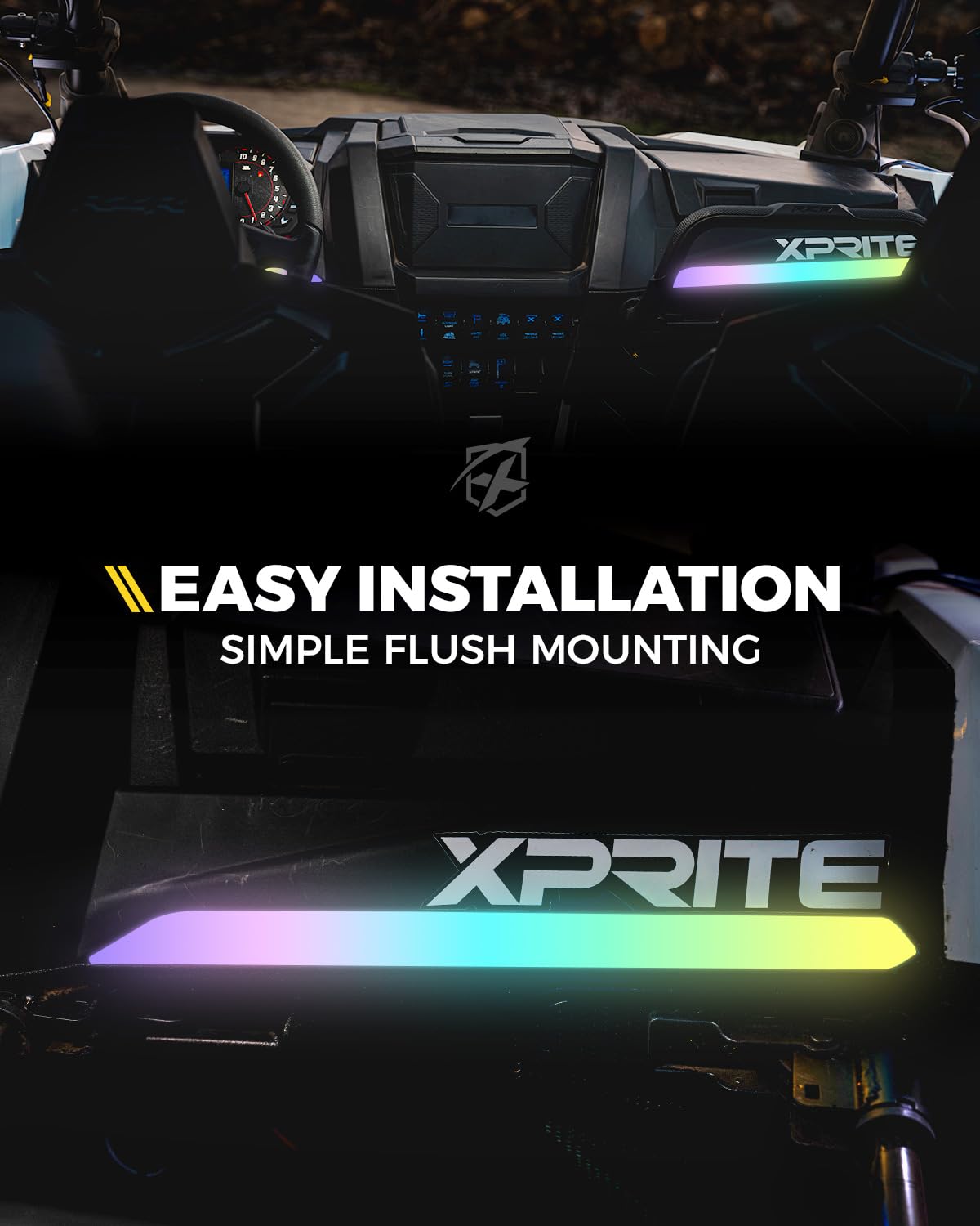 Xprite Polaris RZR RGB Chasing Dash Light Bar Kit – Bluetooth App Controlled UTV Interior LED Dash Accent Lights