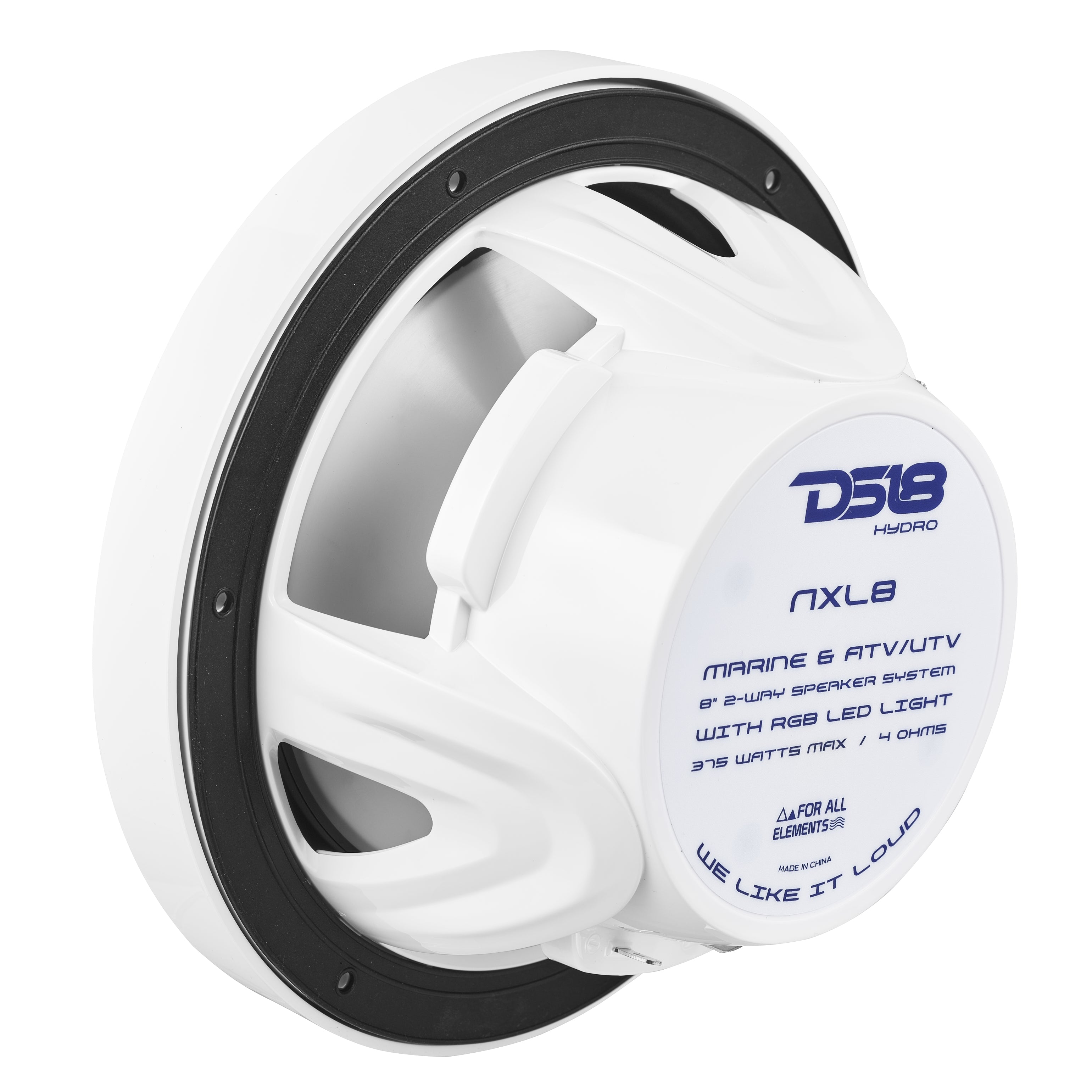 NXL 8" 2-Way Coaxial Marine Speaker With LED RGB Lights 125 Watts Rms 4-Ohm - White