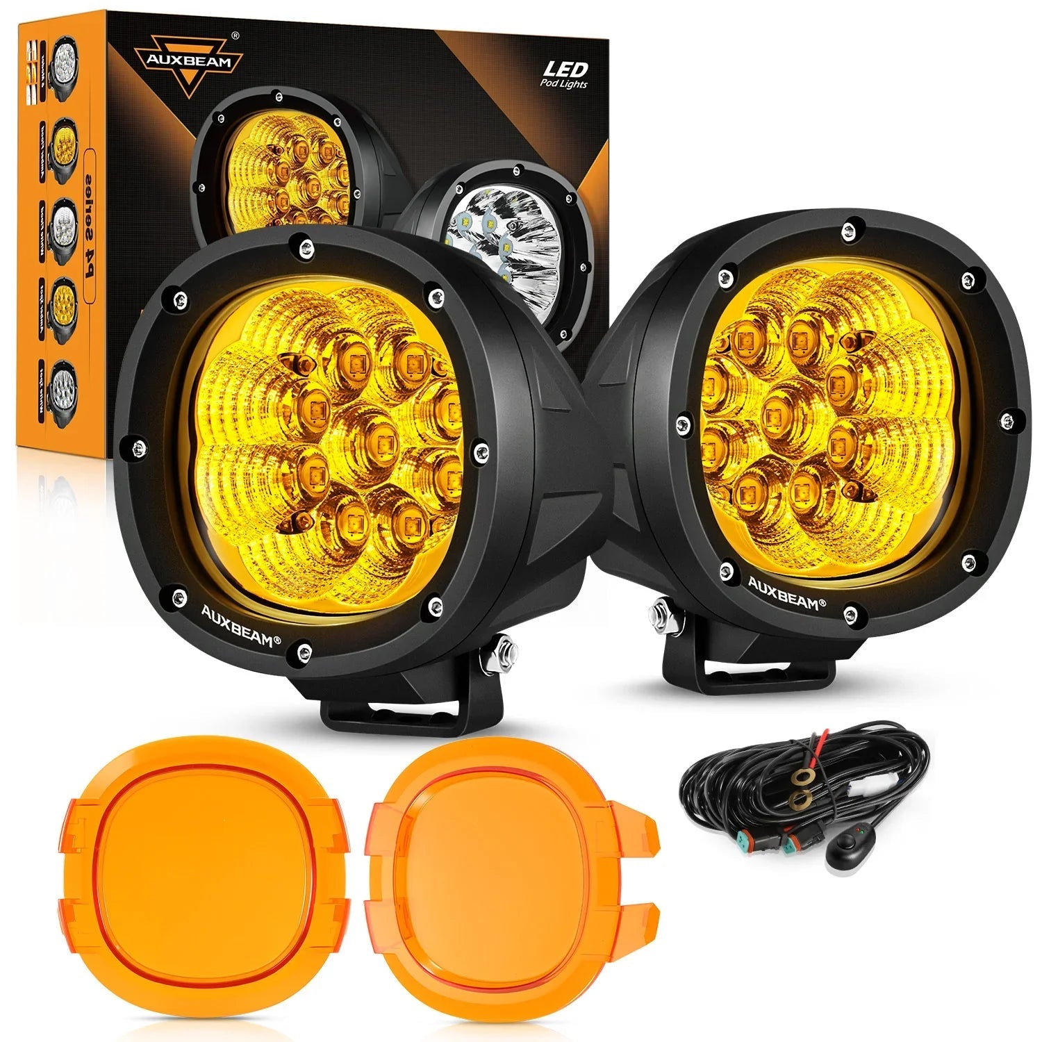 P4 Series | 4 Inch 90W 9000LM Round LED Driving Lights Flood Amber Pod Lights