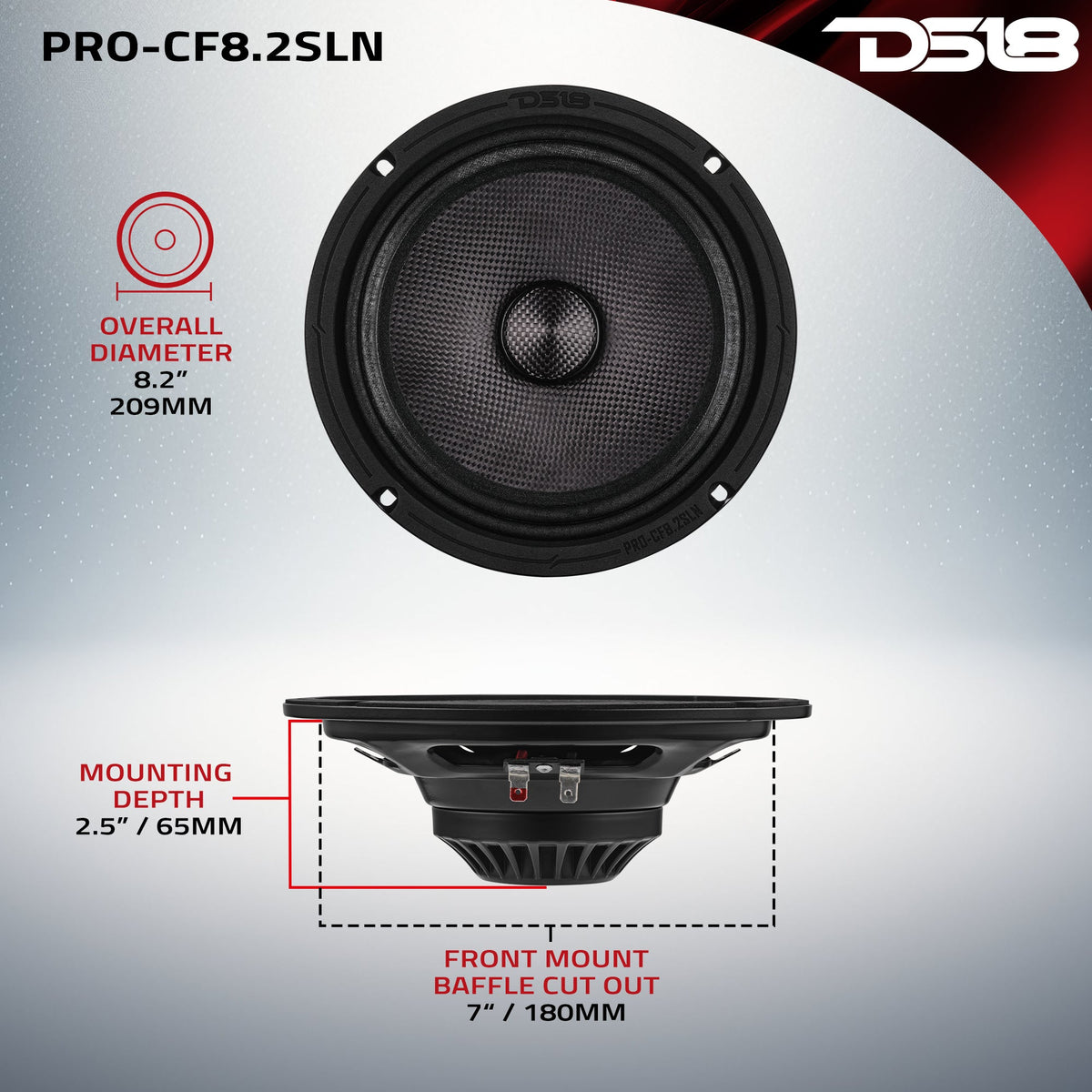 8” Slim Motorcycle & Motorsports Loudspeaker With Neodymium Magnet and Water Resistant Carbon Fiber Cone | 200W RMS 2-Ohm