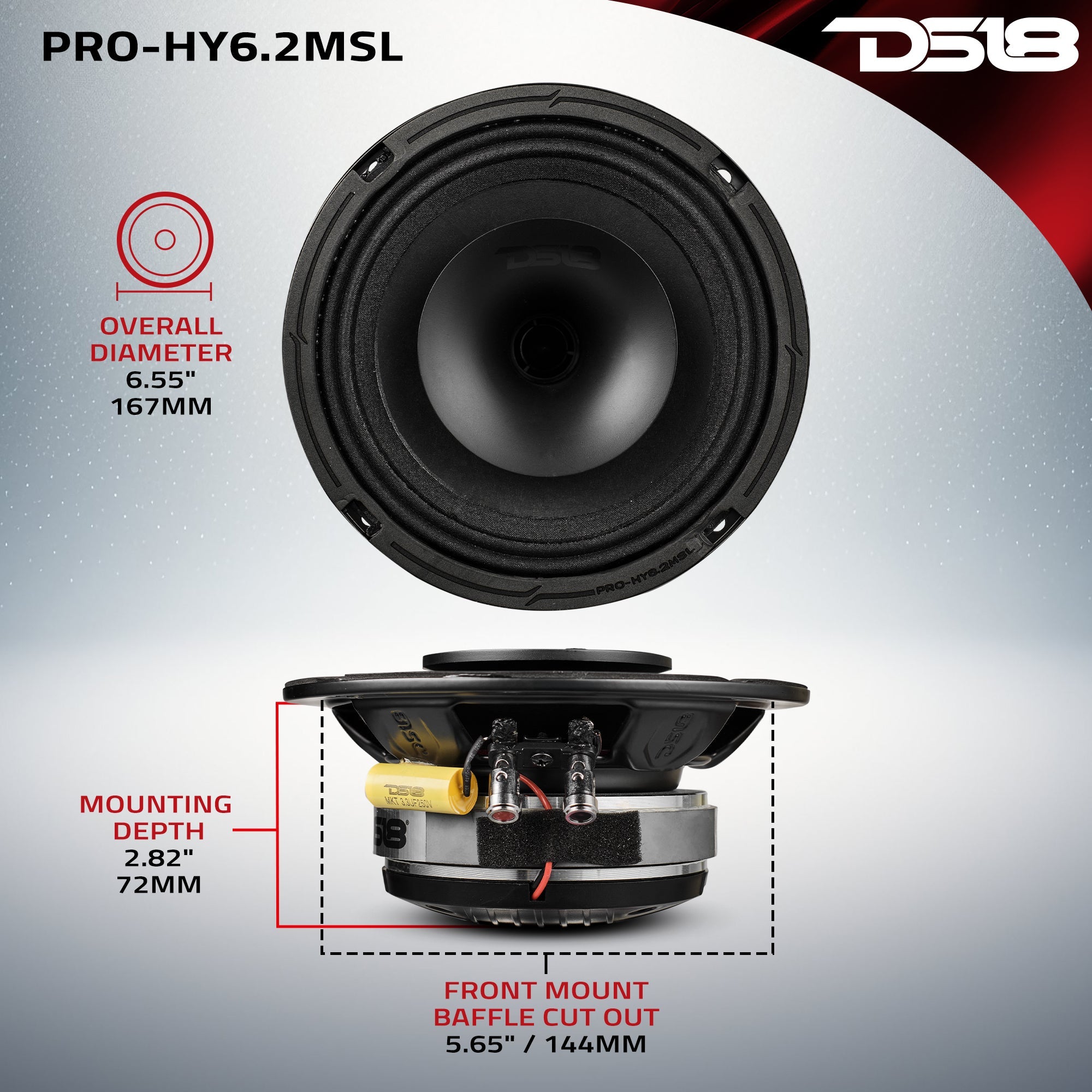 PRO 6.5" Hybrid Slim Loudspeaker with a 1" Compression Driver Horn 150 Watts Rms 2-Ohm