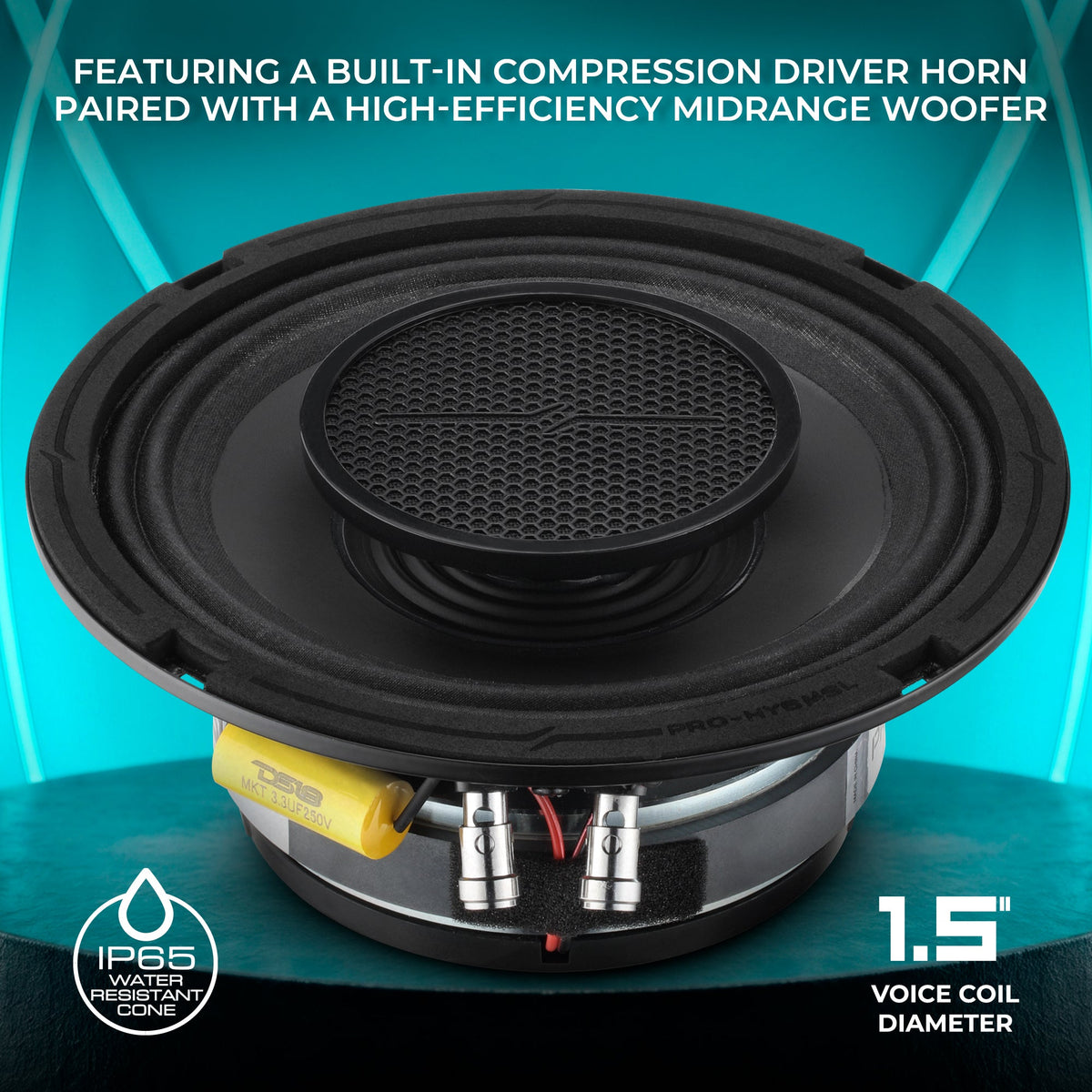 PRO 6.5" Shallow Coaxial Hybrid Mid-Range Loudspeaker with Built-in Driver | 150W RMS 8-Ohm