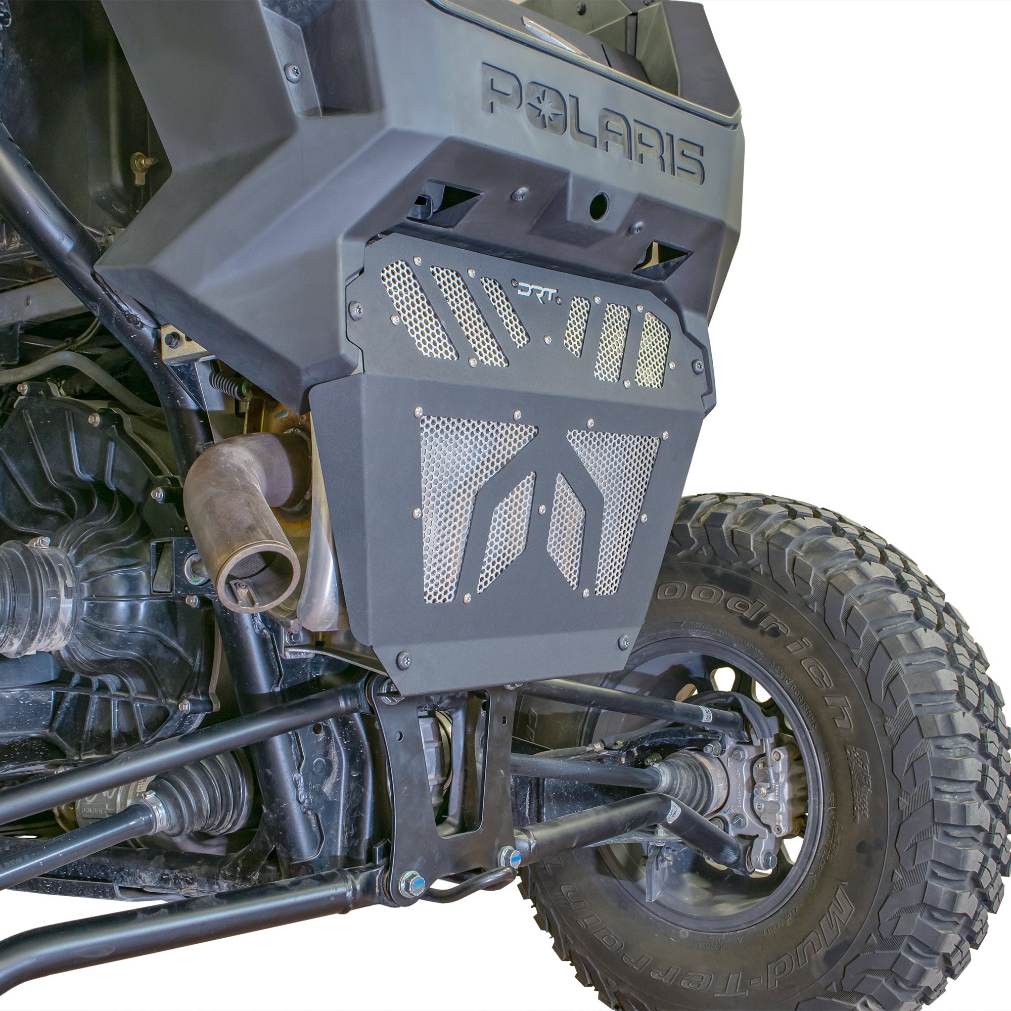 Aftermarket exhaust cover panel for Polaris side-by-side