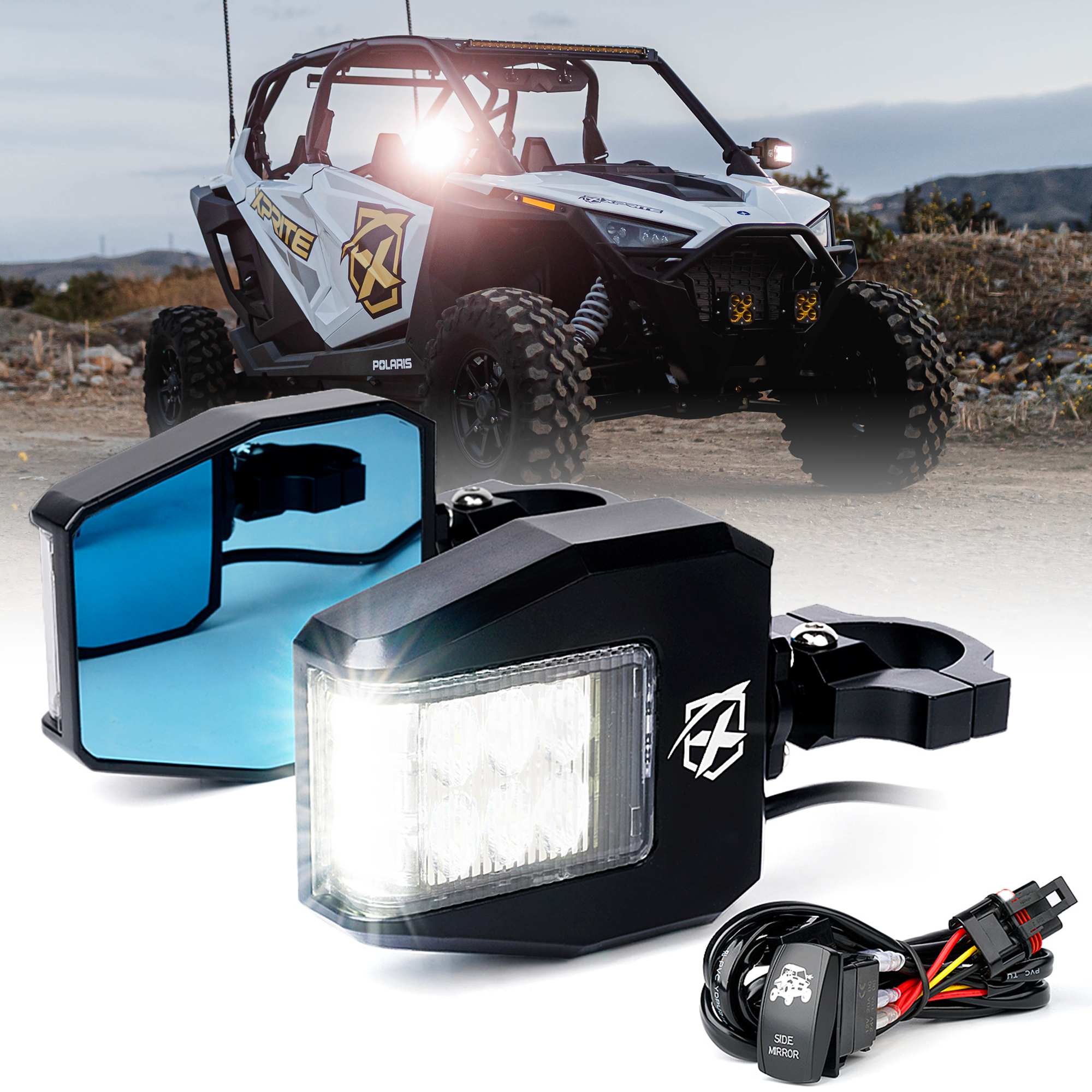 utv side mirrors with lights