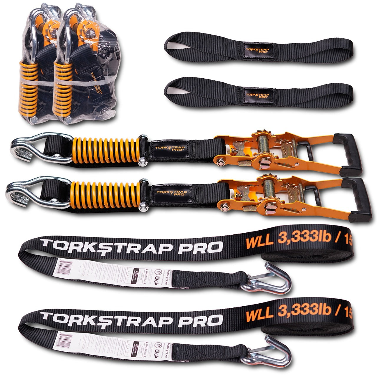 TorkStrap PRO | 25' x 2'' Self Tensioning, Spring Loaded Ratchet Straps - 10,000LB Max Load