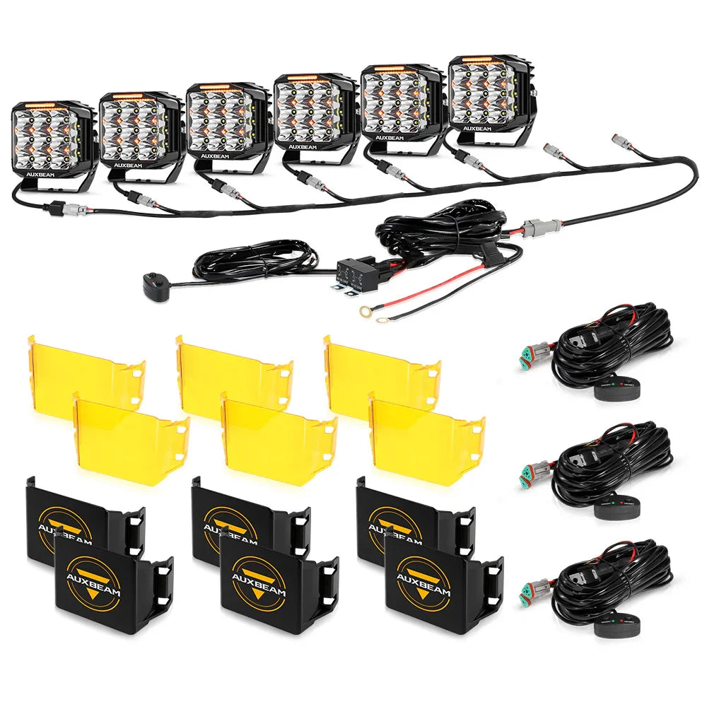 V-MAX Series | 7 Inch 228W 26100LM Spot Beam Side Shooter LED Square Pod Lights with Amber DRL&Backlight