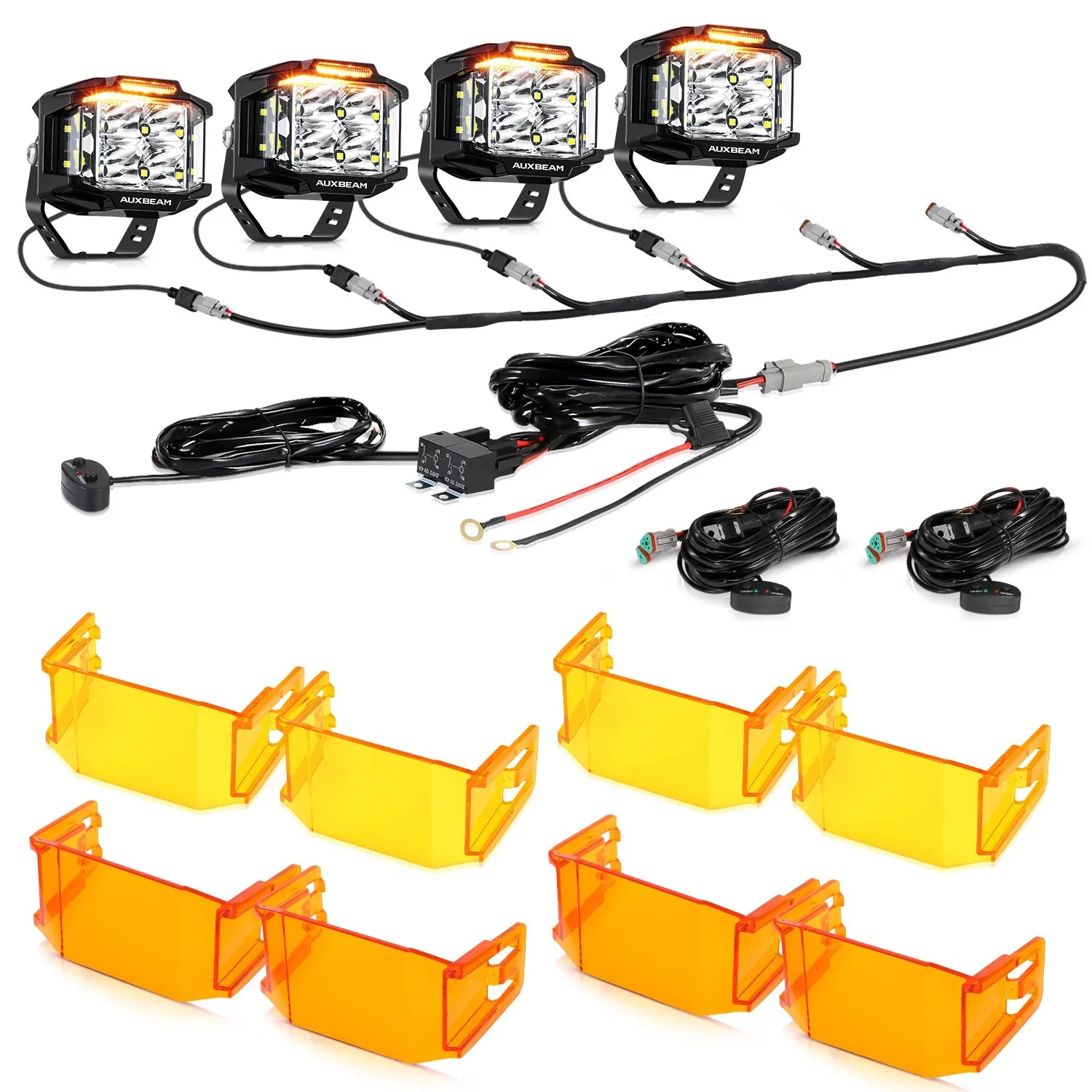 V-MAX Series | 4 Inch 92W 8960LM Spot Beam Side Shooter LED Square Pod Lights with Amber DRL
