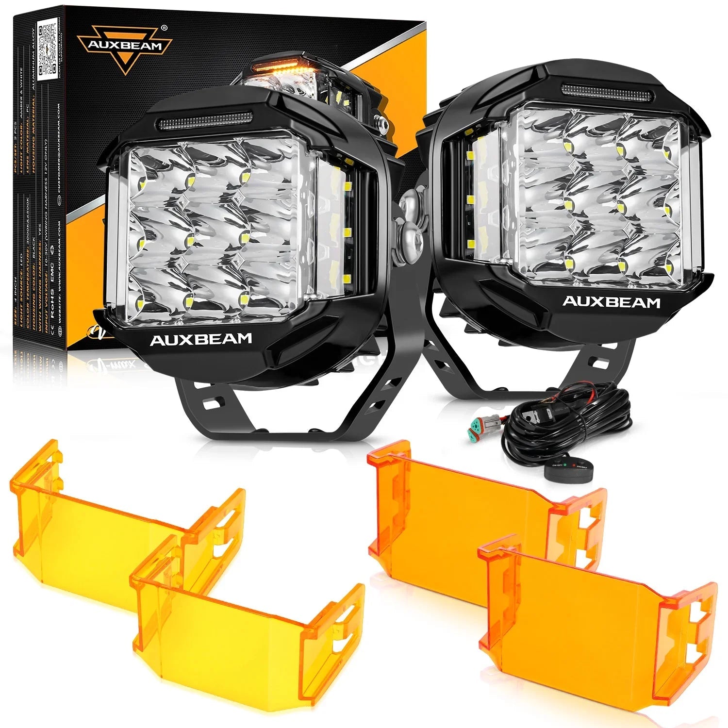V-MAX Series | 5 Inch 168W 16440LM Spot Beam Side Shooter LED Round Pod Lights with Amber DRL