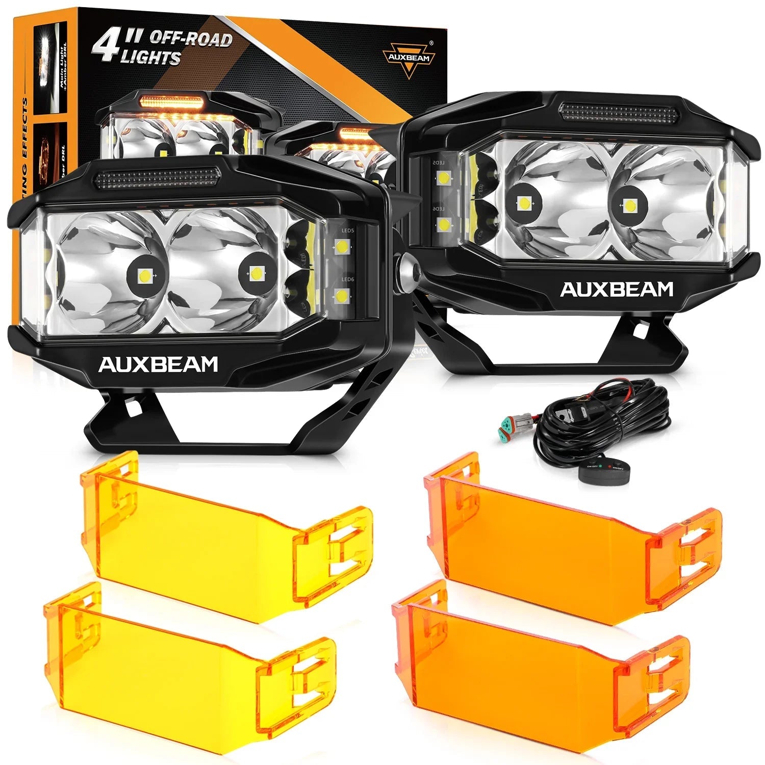 V-MAX Series | 4 Inch 72W 6960LM Spot Beam Side Shooter LED Rectangular Pod Lights with Amber DRL