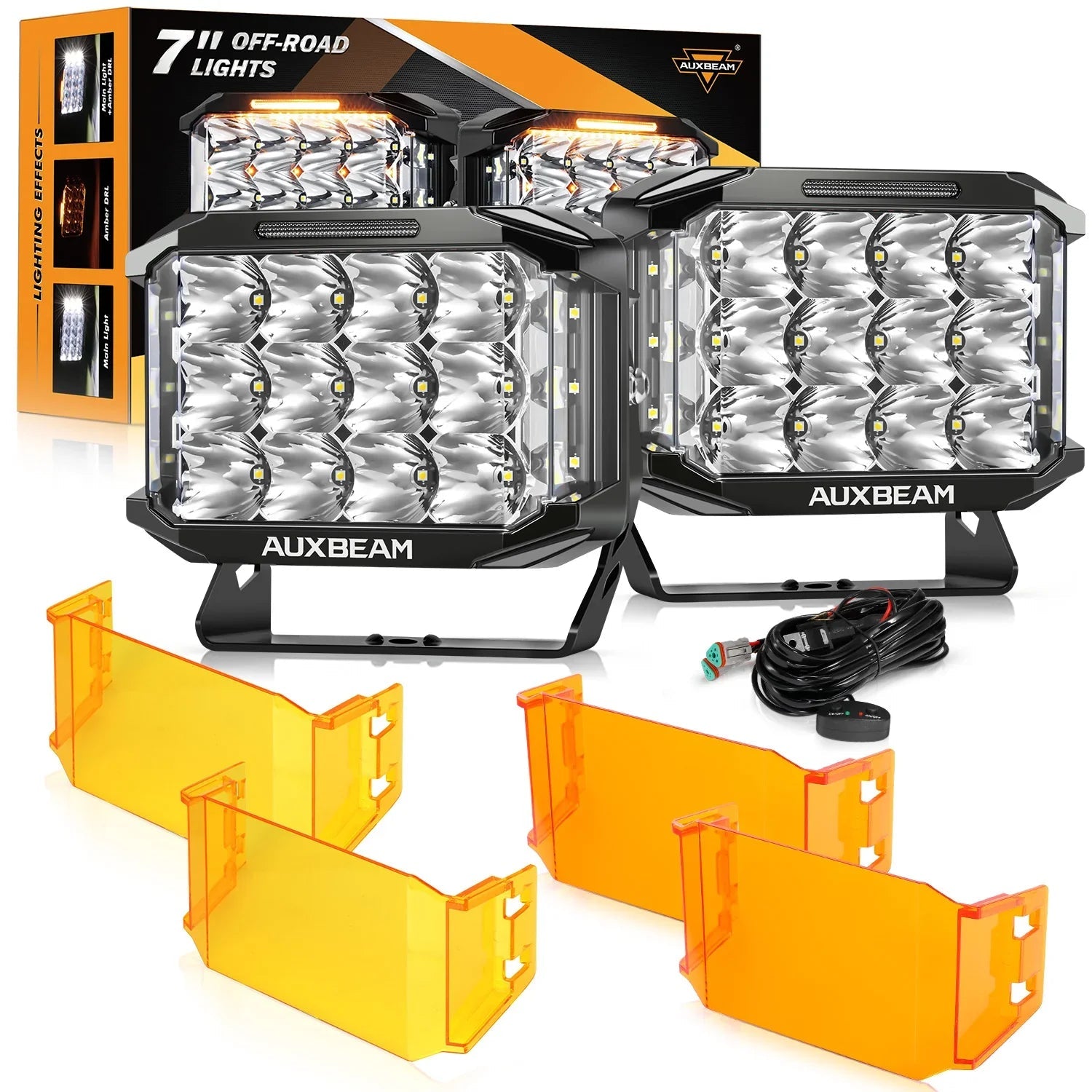 V-MAX Series | 7x5 Inch Rectangle 228W 26100LM Spot Beam Side Shooter LED Driving Lights with Amber DRL&Backlight