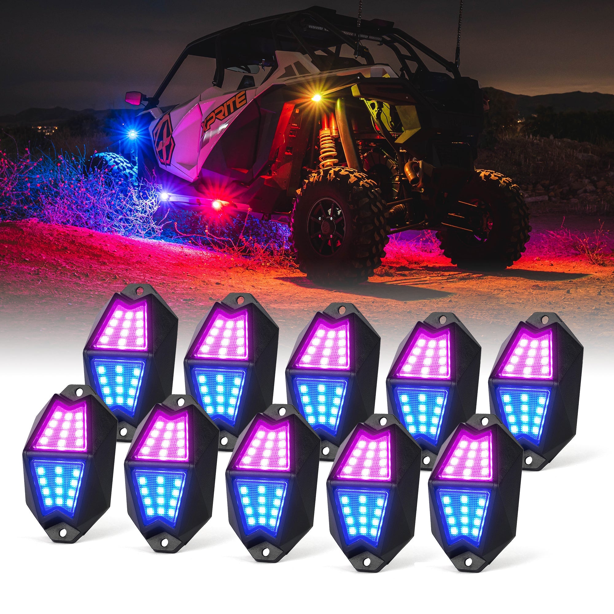 Xprite RGB LED Rock Lights with APP & Remote Control – Off-Road Underglow Lights for Jeep Trucks UTV ATV