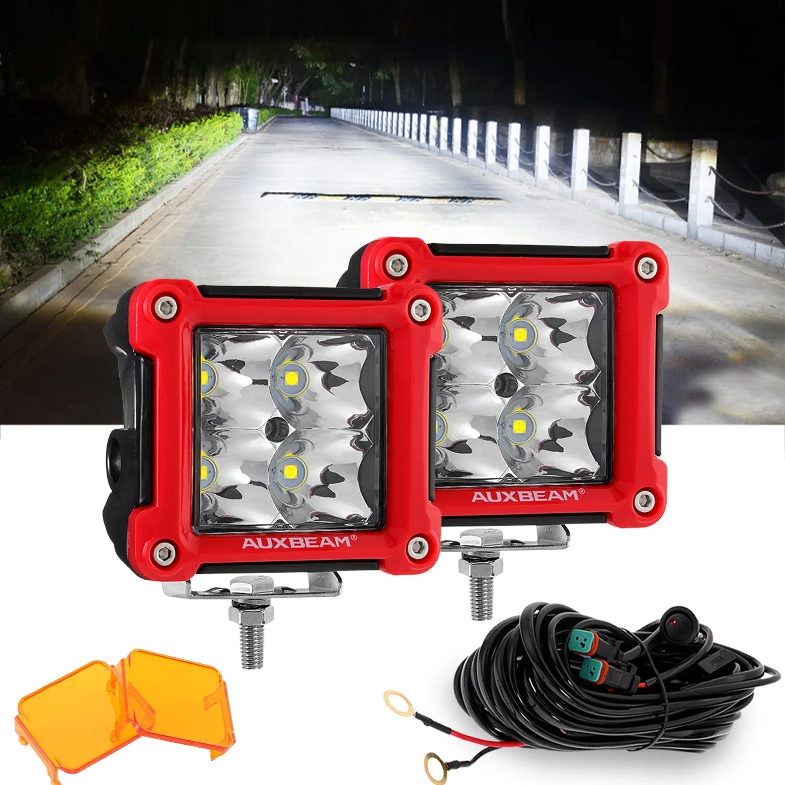 3" 40W LED Pods Light Spot/Flood Multicolor frame with wiring harness for JEEP