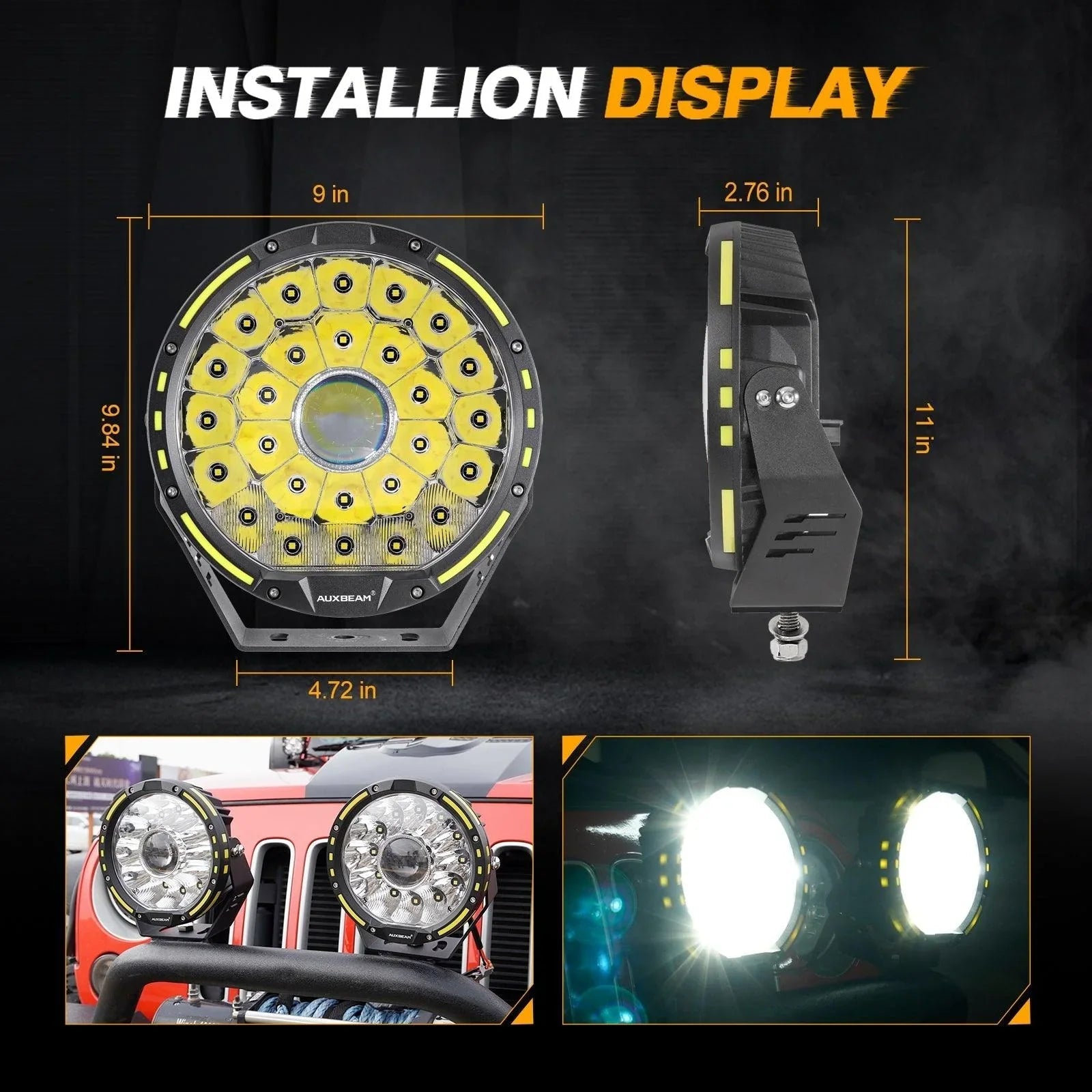 (2pcs/set) 9 INCH 270W 37776LM 360-PRO Series LED Driving Lights+Amber/Black Covers(Optional) for ATV UTV SIDE BY SIDE 4X4