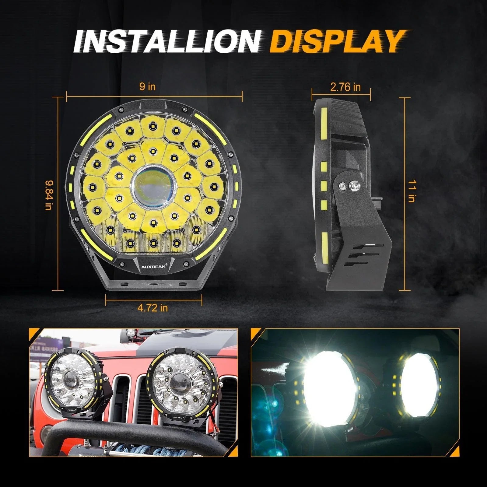 (2pcs/set) 9 INCH 270W 37776LM 360-PRO Series Custom Lens LED Driving Lights+Amber/Black Covers(Optional) for Ford F150 F250 F350 F450