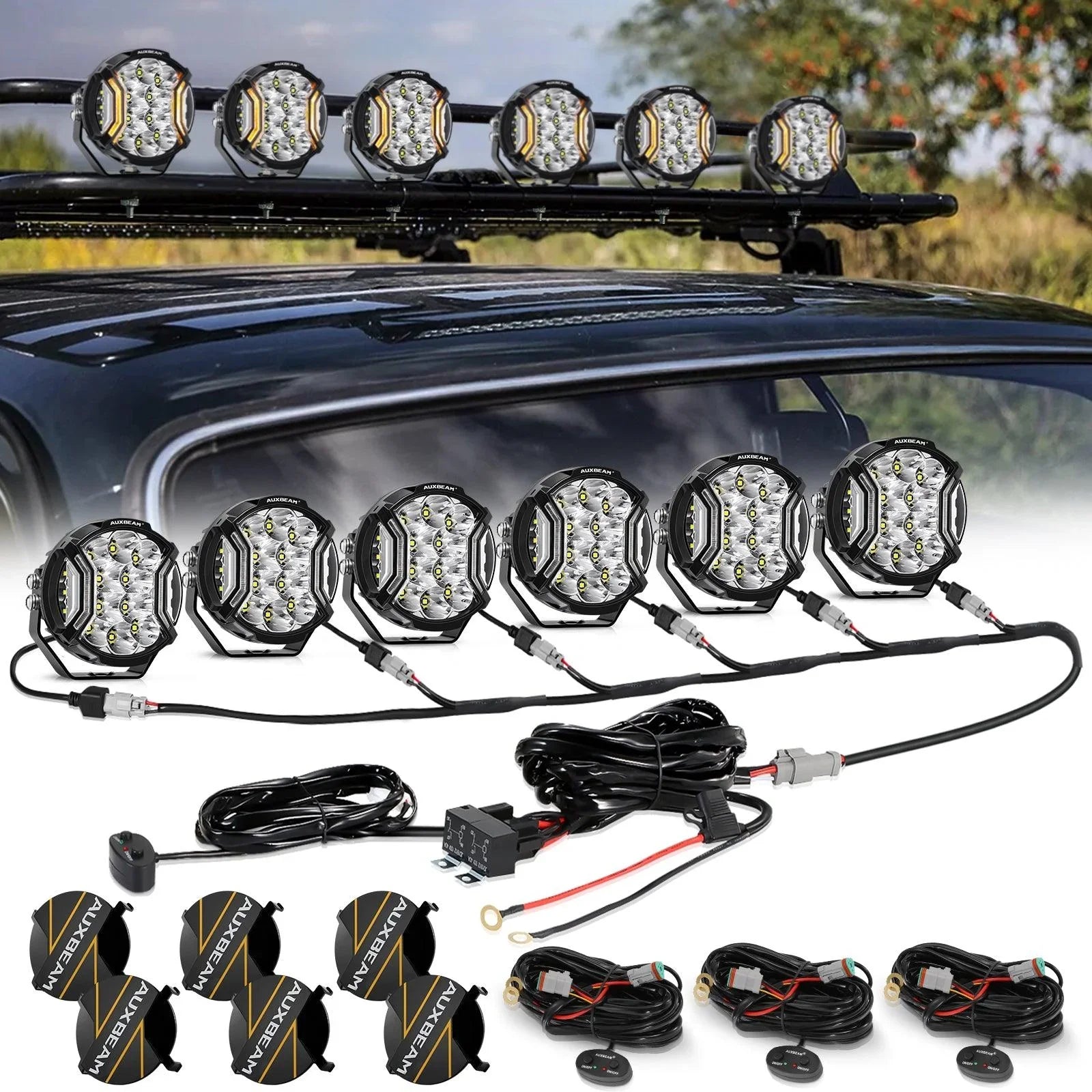 V-ULTRA Series 3/5/7/9 Inch LED Side Shooter Amber/White Pod Lights with Amber DRL